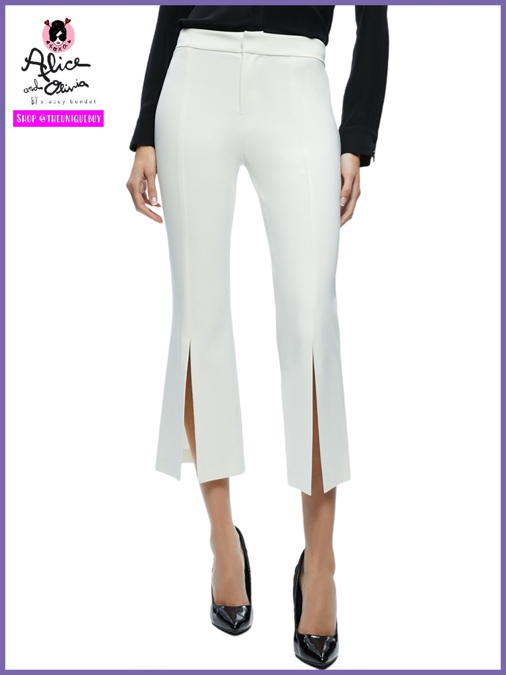 Alice + Olivia Walker Off White Slit Hem Pant